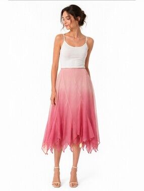 Bebe Y2K Pink Ombre Asymetric Pleat Silk Skirt Size L
